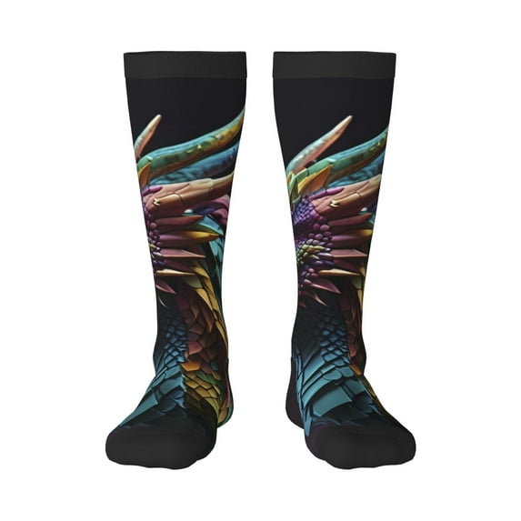 Fotbe Dragon with Colorful Tail print Women's Men's Novelty Crew Socks Cotton Socks Knee High Socks for Walking,Running,Nurses,Pregnancy