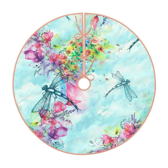 Fotbe Dragonfly Floral Pattern Christmas Tree Skirt, Tree Skirts Plush Christmas Decorations, Christmas Tree Skirts Xmas Decorations Holiday Party Decor-36"