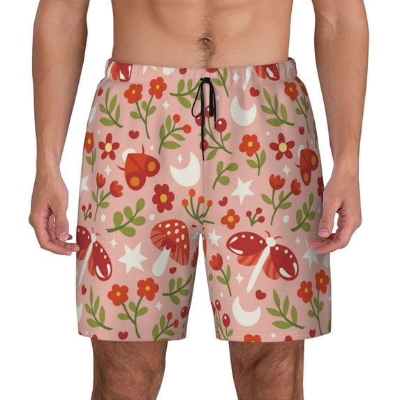 Fotbe Dragonfly Mushroom Men’s Swim Trunks Quick Dry Swim Shorts Board Shorts with Mesh Lining-3X-Large