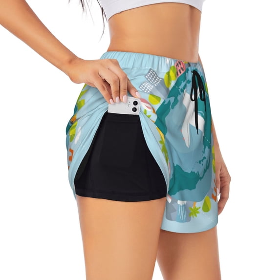 Fotbe Dreaming Travel Womens High Waist Running Shorts Athletic Workout Quick Dry Shorts for Women with Pockets Gym Yoga Summer Shorts-XX-Large
