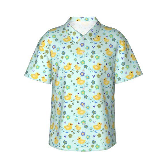 Fotbe Duck Cartoon Hawaiian Shirt for Men Unisex Summer Beach Casual Short Sleeve Cotton Linen Button Down Shirts-Small