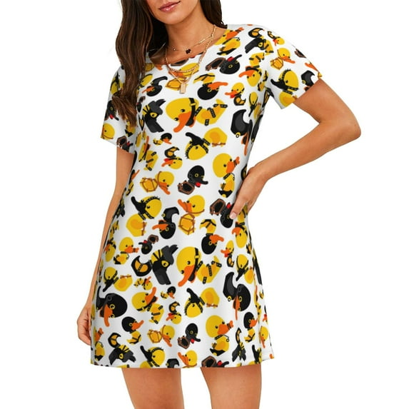 Fotbe Duck In Black Suit1 Pattern Women's Cotton Nightgown Sleepwear Short Sleeves Shirt Casual Print Sleepdress