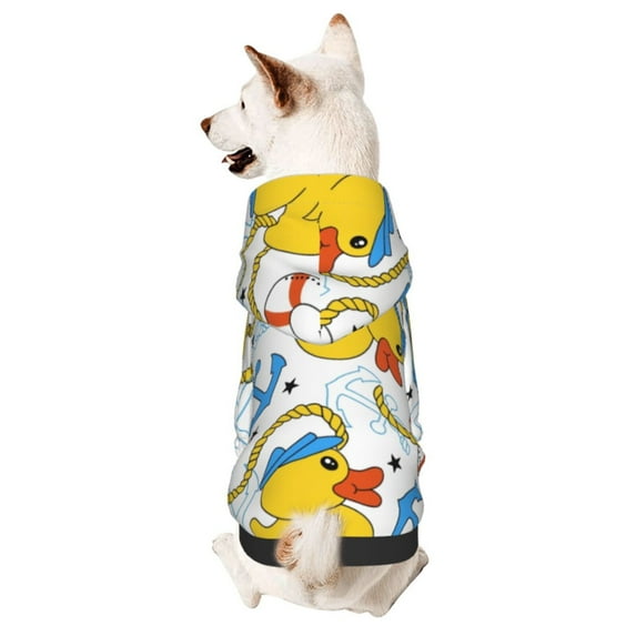 Fotbe Ducks and Anchors Print Small Dog Sweater Hoodies Pet Grey Hooded Soft Fleece Sweatshirts with Pocket Fall Winter Puppy Cat Sweaters Warm Clothes-X-Large