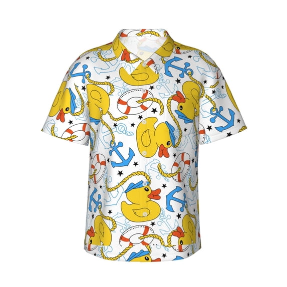 Fotbe Ducks And Anchors Hawaiian Shirt For Men Unisex Summer Beach Casual Short Sleeve Cotton Linen Button Down Shirts-Xx-Large