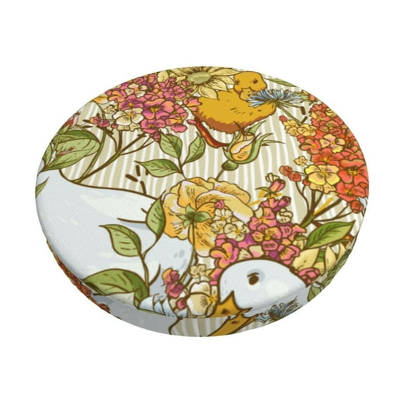Fotbe Ducks and Flowers Stool Covers Round,Waterproof Round Bar Stool Covers Bar Chair Covers Washable Stool Cushion Slipcover for 12-14 Inch Chair-13 inch