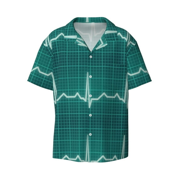 Fotbe ECG Wave print Short Sleeve Button Down Shirts for Men Casual Summer Beach Wrinkle Free Shirt-3X-Large