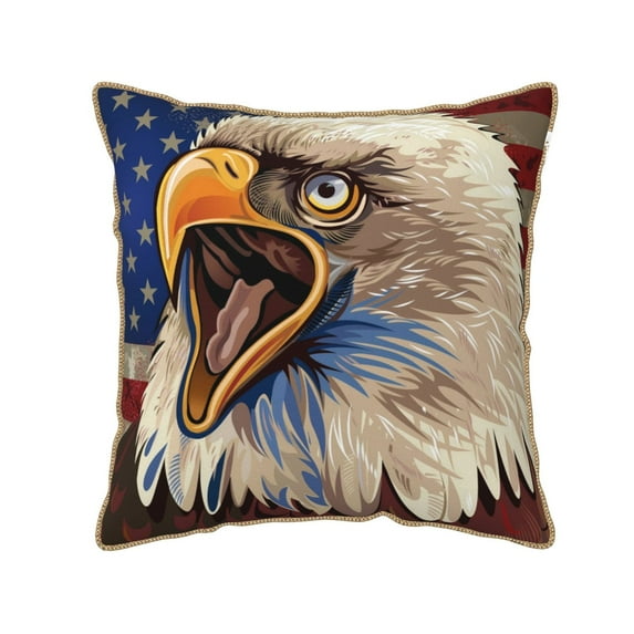 Fotbe Eagle With USA Flags Pattern Velvet Decorative Throw Pillow Covers with Elegant Piping, Soft Plush Cushion Cover for Sofa, Bed, Car, Office-20"x20"