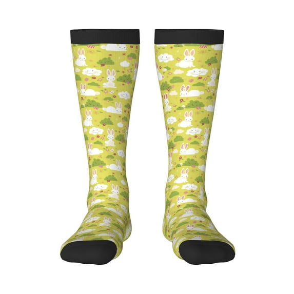 Fotbe Easter Bunny print Women's Men's Novelty Crew Socks Cotton Socks Knee High Socks for Walking,Running,Nurses,Pregnancy