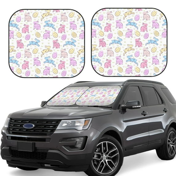 Fotbe Easter Colorful Rabbit 2-Piece Car Windshield Sun Shade | Sun Blocker for Car Windshield | Foldable Automotive Interior Accessories for Sun Protection-Large