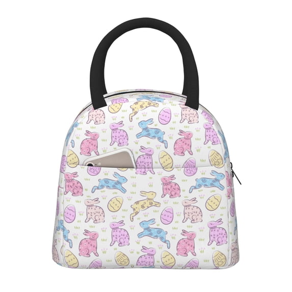 Fotbe Easter Colorful Rabbit Pattern Lunch Bag, Insulated Lunch Box, Small Leakproof Cooler Food Lunch Containers Reusable High Capacity Lunch Tote Bags for Work, Travel, Outdoor