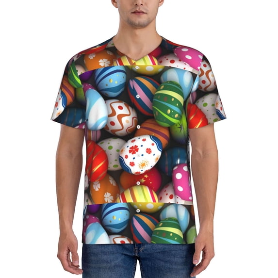 Fotbe Easter Egg Baseball Jersey Shirt for Men and Women, Casual Short Sleeves Button Down T-Shirt-Medium
