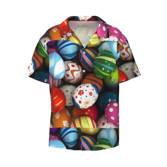 Fotbe Easter Egg print Short Sleeve Button Down Shirts for Men Casual Summer Beach Wrinkle Free Shirt-3X-Large