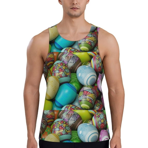 Fotbe Easter Egg1 Pattern Men's Quick Dry Workout Tank Top Gym Muscle Tee Fitness Bodybuilding Sleeveless T Shirt Breathable Workout Shirt-Large