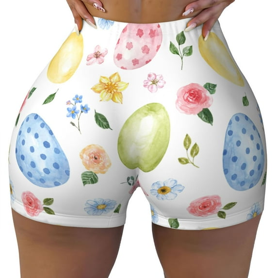 Fotbe Easter Egg3 Seamless Shorts, Womens Workout Shorts High Waist Stretch Booty Short for Gym/Yoga/Running/Biking-Small