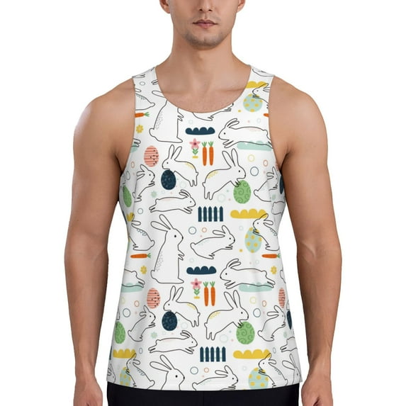 Fotbe Easter Rabbit Pattern Men's Quick Dry Workout Tank Top Gym Muscle Tee Fitness Bodybuilding Sleeveless T Shirt Breathable Workout Shirt-4X-Large