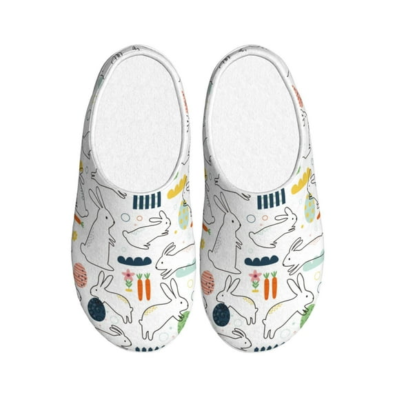 Fotbe Easter Rabbit Pattern Women's Fuzzy Curly Fur Memory Foam Loafer Slippers Indoor Outdoor Slippers Winter Home Shoes-42/43