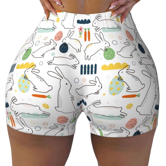 Fotbe Easter Rabbit Seamless Shorts, Womens Workout Shorts High Waist Stretch Booty Short for Gym/Yoga/Running/Biking-XX-Large