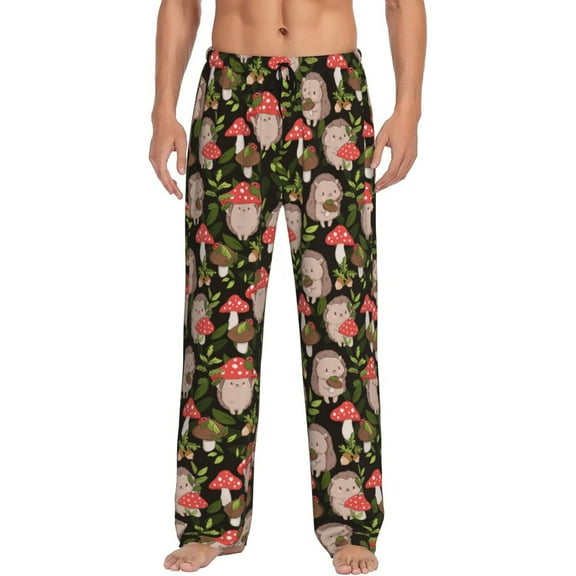 Fotbe Edgehog and Mushrooms Men's Pajama Pants,Sleepwear Pants,Pj Bottoms Drawstring And Pockets-Medium