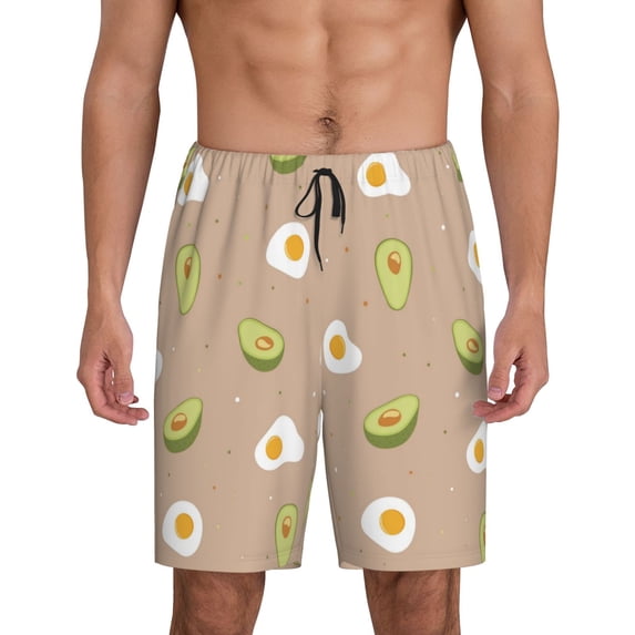 Fotbe Egg and Avocado Pajama Shorts for Men, Men's Pajama Bottoms, Sleepwear,Short Pajama Pants-Small