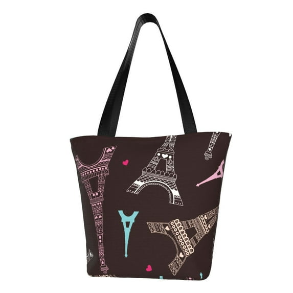 Fotbe Eiffel Tower Pattern Beach Tote,Shoulder Handbag,Spacious Tote Bag,Lightweight Travel Bag,Versatile Shopping Bag