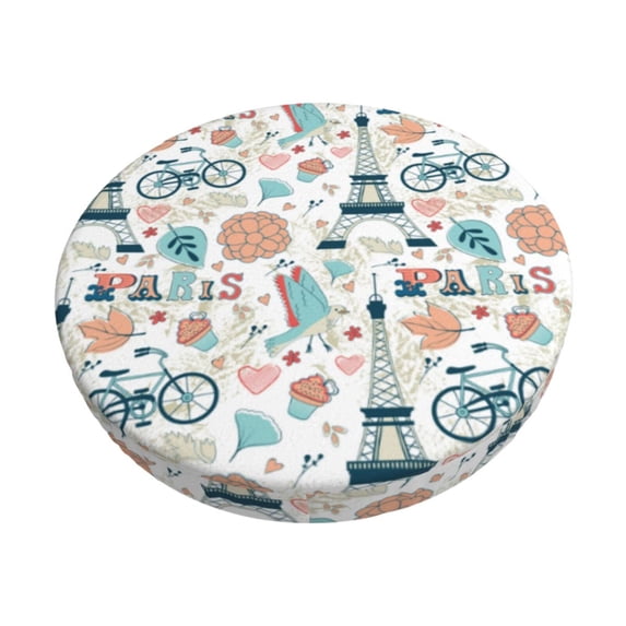 Fotbe Eiffel Tower Stool Covers Round,Waterproof Round Bar Stool Covers Bar Chair Covers Washable Stool Cushion Slipcover for 12-14 Inch Chair-12 inch