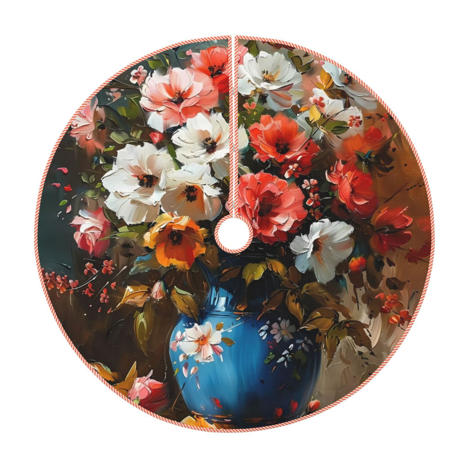 Fotbe Elegant Floral Vase Painting Pattern Christmas Tree Skirt, Tree ...