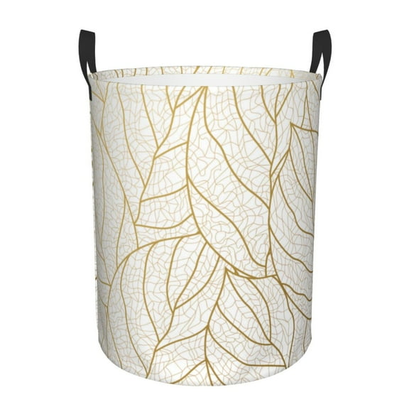 Fotbe Elegant Gold Leaf Pattern Pattern Laundry Basket with Handles, Waterproof Large Laundry Hamper, Wash Bag for Corner Dorm, Rolling Laundry Basket with Handles-Small