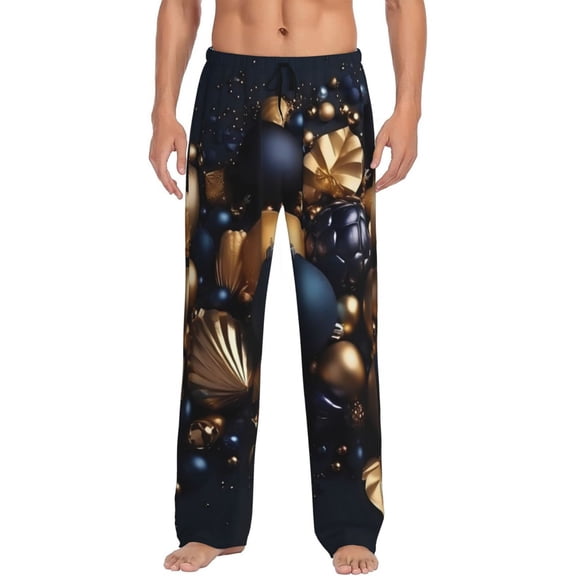 Fotbe Elegant Golden Blue Ornaments Men's Pajama Pants,Sleepwear Pants,Pj Bottoms Drawstring And Pockets-Medium