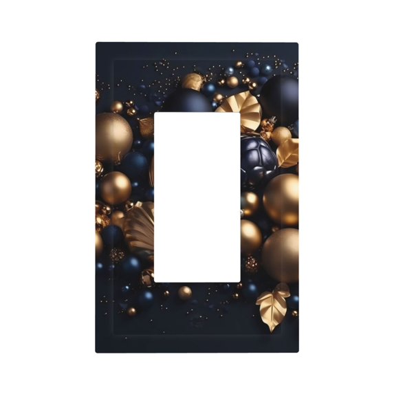 Fotbe Elegant Golden Blue Ornaments Print Duplex Receptacle Wall Plate, 1-Gang 5.0" x3.0" Wall Outlet Covers, Dual Outlet Faceplates Covers, Color-matched Screws Included-Style U