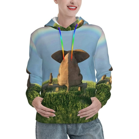 Fotbe Elephant Dog Pattern Womens Long Sleeve Hoodie, Pullover Hooded Sweatshirt, Kangaroo Pocket Hoodie with Eye-catching Drawstrings-XX-Large