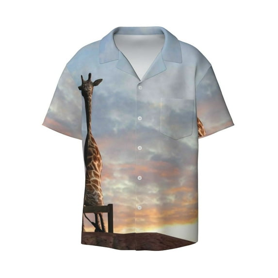 Fotbe Elephant Giraffe print Short Sleeve Button Down Shirts for Men Casual Summer Beach Wrinkle Free Shirt-XX-Large