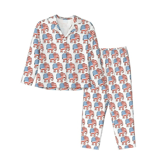 Fotbe Elephant Pattern Long Sleeve Pajama Set for Women,Sleepwear Set,2-piece Loungewear Set,Soft PJs Comfy Nightwear with Pockets -X-Large