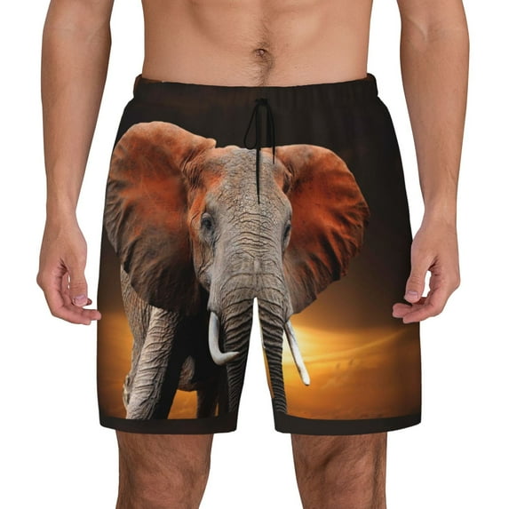 Fotbe Elephant Sunset in Kenya Men’s Swim Trunks Quick Dry Swim Shorts Board Shorts with Mesh Lining-3X-Large