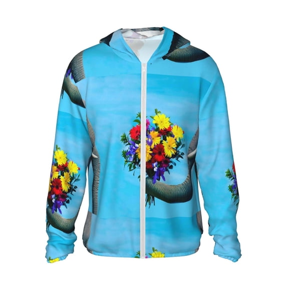 Fotbe Elephant Trunk Couple Flowers Men's Women's UPF 50+ Sun Protection Jacket Hooded Cooling Shirt with Pockets Hiking Outdoor Performance-3X-Large