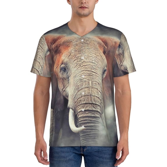Fotbe Elephant in Smoke Baseball Jersey Shirt for Men and Women, Casual Short Sleeves Button Down T-Shirt-3X-Large