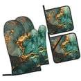 thumbnail image 1 of Fotbe Emerald Color Gold Marble for 4Pcs Oven Mitts and Pot Holders, 500℉ Heat Resistant Oven Mitts , Non-Slip Silicone Surface Safe for Baking, Cooking, BBQ, 1 of 6