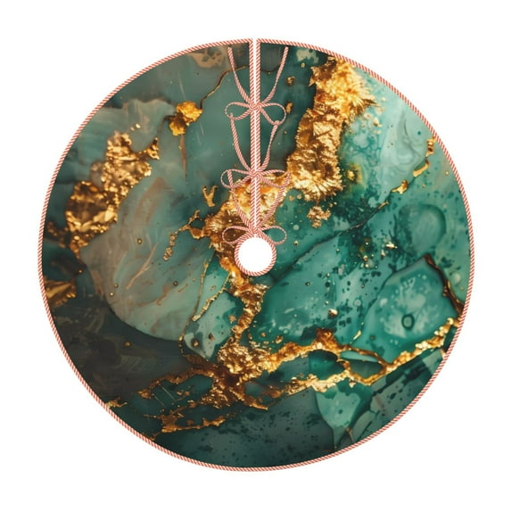 Fotbe Emerald Color Gold Marble Pattern Christmas Tree Skirt, Tree Skirts Plush Christmas Decorations, Christmas Tree Skirts Xmas Decorations Holiday Party Decor-36"