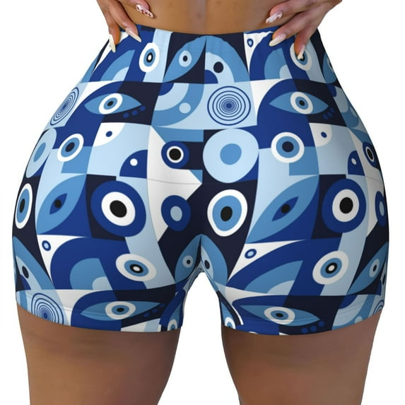 Fotbe Evil Eye Seamless Shorts, Womens Workout Shorts High Waist Stretch Booty Short for Gym/Yoga/Running/Biking-Medium