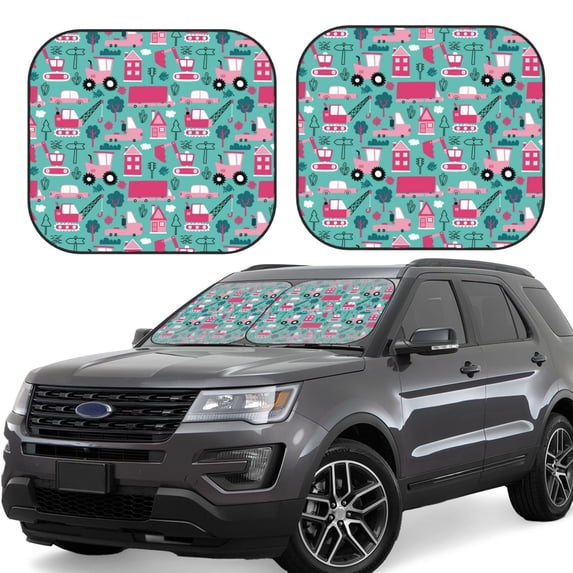 Fotbe Excavator 2-Piece Car Windshield Sun Shade | Sun Blocker for Car Windshield | Foldable Automotive Interior Accessories for Sun Protection-Small