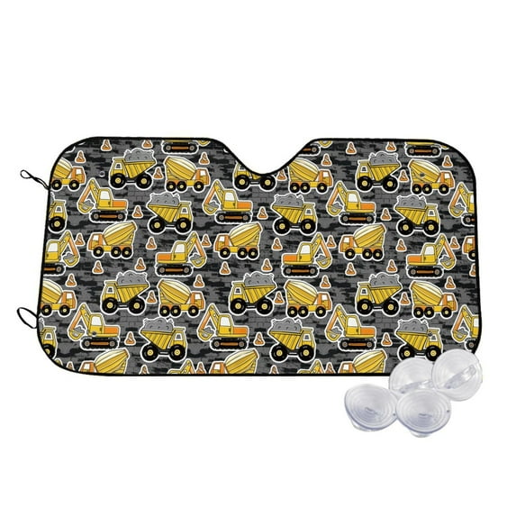 Fotbe Excavator At Work Car Windshield Sunshade | Sun Visor Protector Front Window Shade, Keeps Out UV Rays, Keeps Your Vehicle Cool-