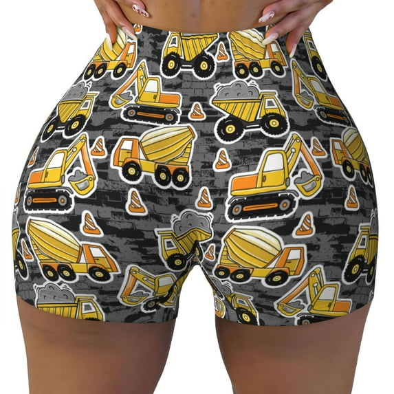 Fotbe Excavator At Work Seamless Shorts, Womens Workout Shorts High Waist Stretch Booty Short for Gym/Yoga/Running/Biking-Small