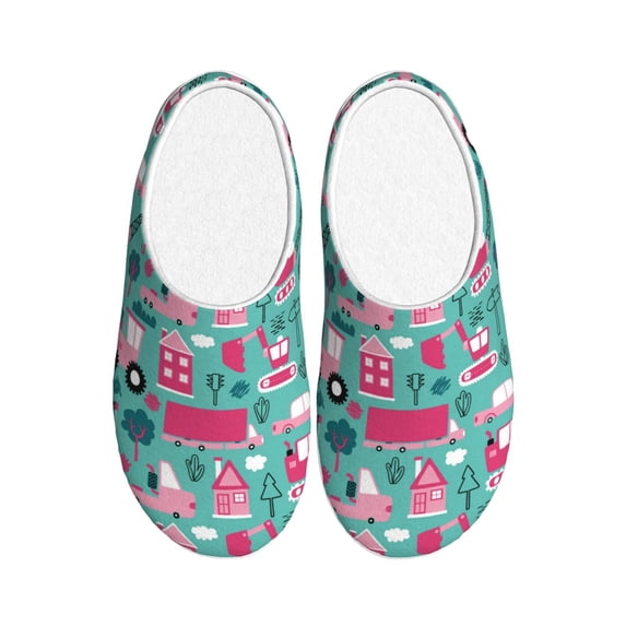 Fotbe Excavator Pattern Women's Fuzzy Curly Fur Memory Foam Loafer Slippers Indoor Outdoor Slippers Winter Home Shoes-37/38