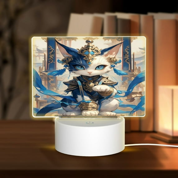 Fotbe Exotic Blue Cat Pattern Acrylic Night Light Gift with 3 Color ModesTouch-Sensitive LED Lamp Perfect Gift for Mother's Day, Birthday, or Christmas