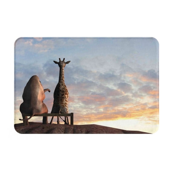 Fotbe Extra Durable Door Mat - Dirt Trapping Outdoor Welcome Mats - Non-Slip Outdoor Door Mats - Low Profile Front Door Mat - Indoor (16" x 24", Elephant Giraffe )