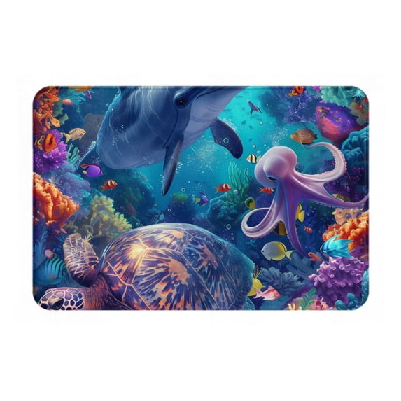 Fotbe Extra Durable Door Mat - Dirt Trapping Outdoor Welcome Mats - Non-Slip Outdoor Door Mats - Low Profile Front Door Mat - Indoor (16" x 24", Underwater Turtle Dolphin Octopus )
