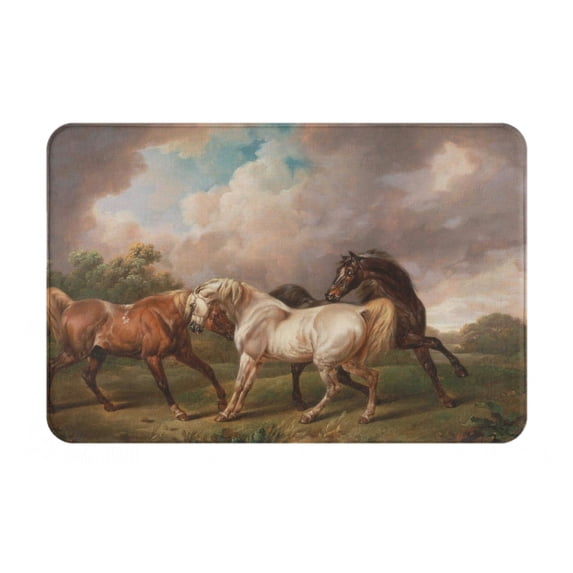 Fotbe Extra Durable Door Mat - Dirt Trapping Outdoor Welcome Mats - Non-Slip Outdoor Door Mats - Low Profile Front Door Mat - Indoor (16" x 24", Three Horses Oil Painting )