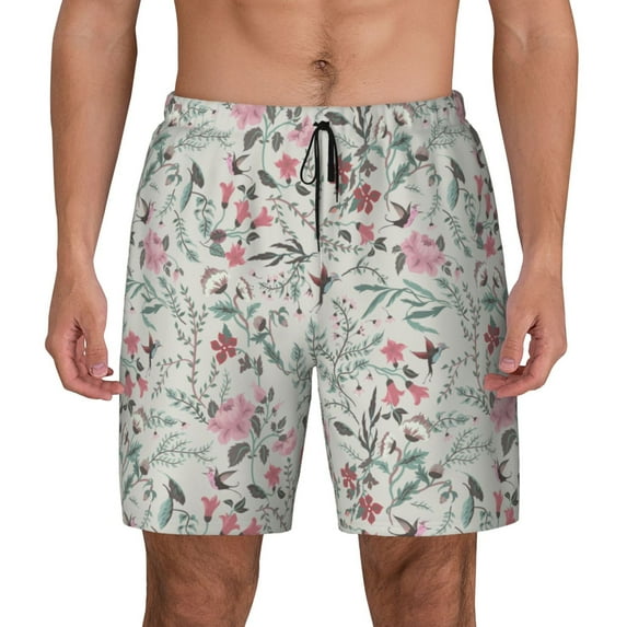 Fotbe Fairy Floral Men’s Swim Trunks Quick Dry Swim Shorts Board Shorts with Mesh Lining-Medium