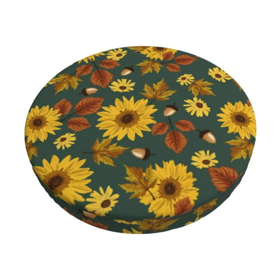 Fotbe Fall Daisy Leaf Nuts Stool Covers Round,Waterproof Round Bar Stool Covers Bar Chair Covers Washable Stool Cushion Slipcover for 12-14 Inch Chair-13 inch