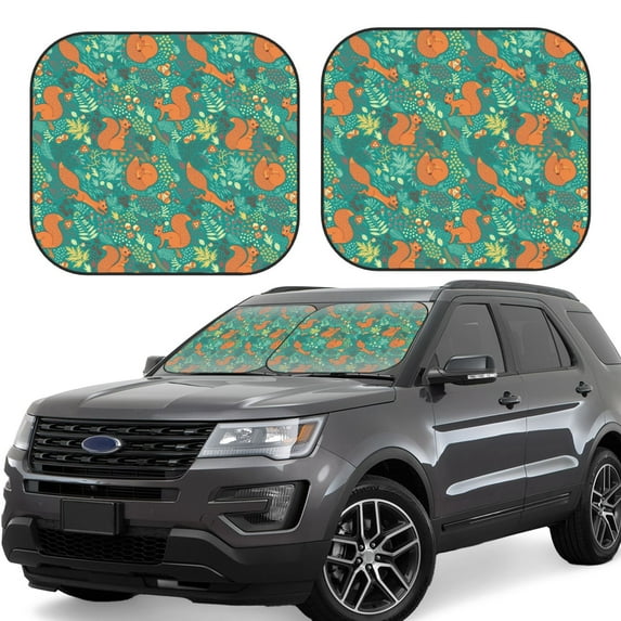 Fotbe Fall Forest Squirrel 2-Piece Car Windshield Sun Shade | Sun Blocker for Car Windshield | Foldable Automotive Interior Accessories for Sun Protection-Small