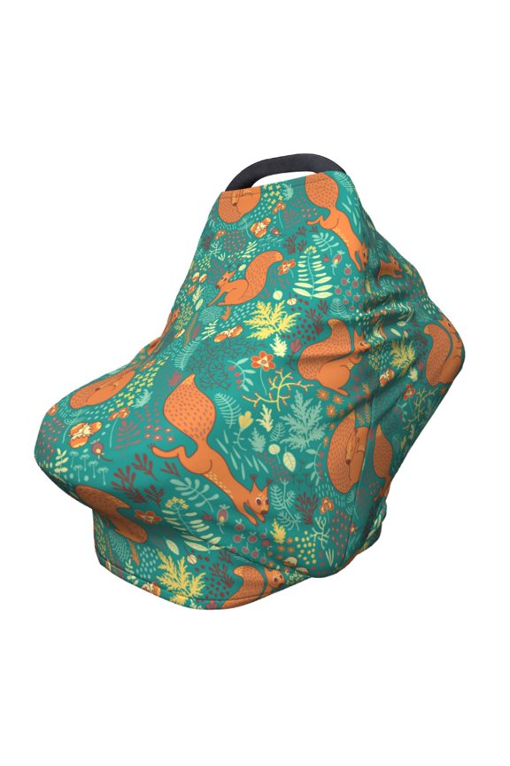 Fotbe Fall Forest Squirrel Pattern Car Seat Covers for Babies, Nursing Breastfeeding Cover Infant Carseat Canopy, Soft Stretchy Carrier Cover